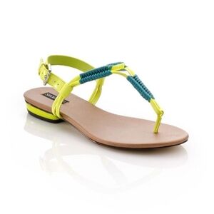 Torrid Size 10 Sandal Yellow Green White Thong Strappy Shoes Flip Flop